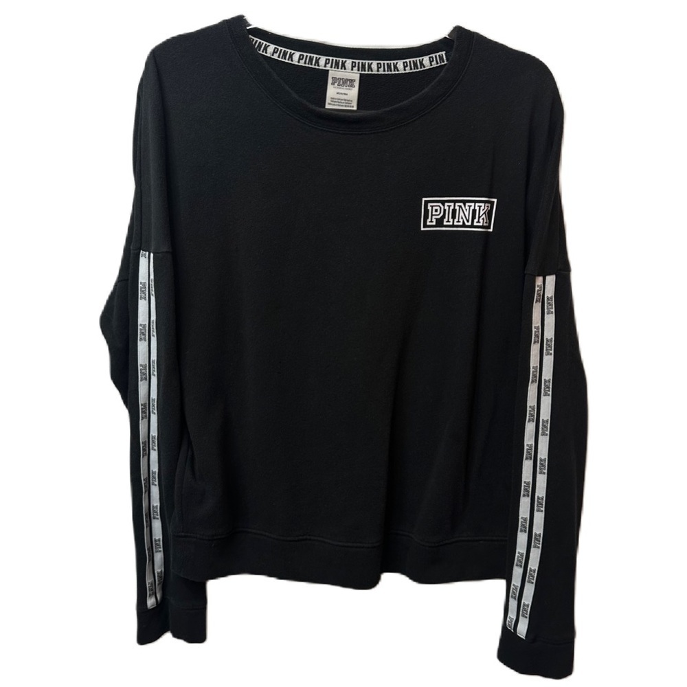 PINK Victoria Secret Black Logo Crewneck Sweatshirt Long Sleeve Size Medium - Picture 8 of 13